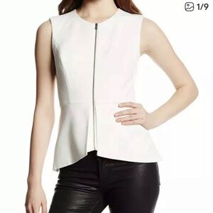 BCBGMAXAZRIA Women's Abrielle Sleeveless Peplum Shirt Off White NWT sz XS